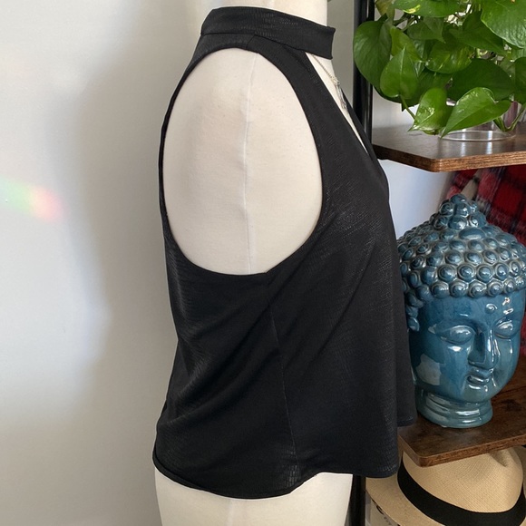 Olivaceous • Black Faux Leather Snakeskin Print High Neck Keyhole Tank - Picture 10 of 12
